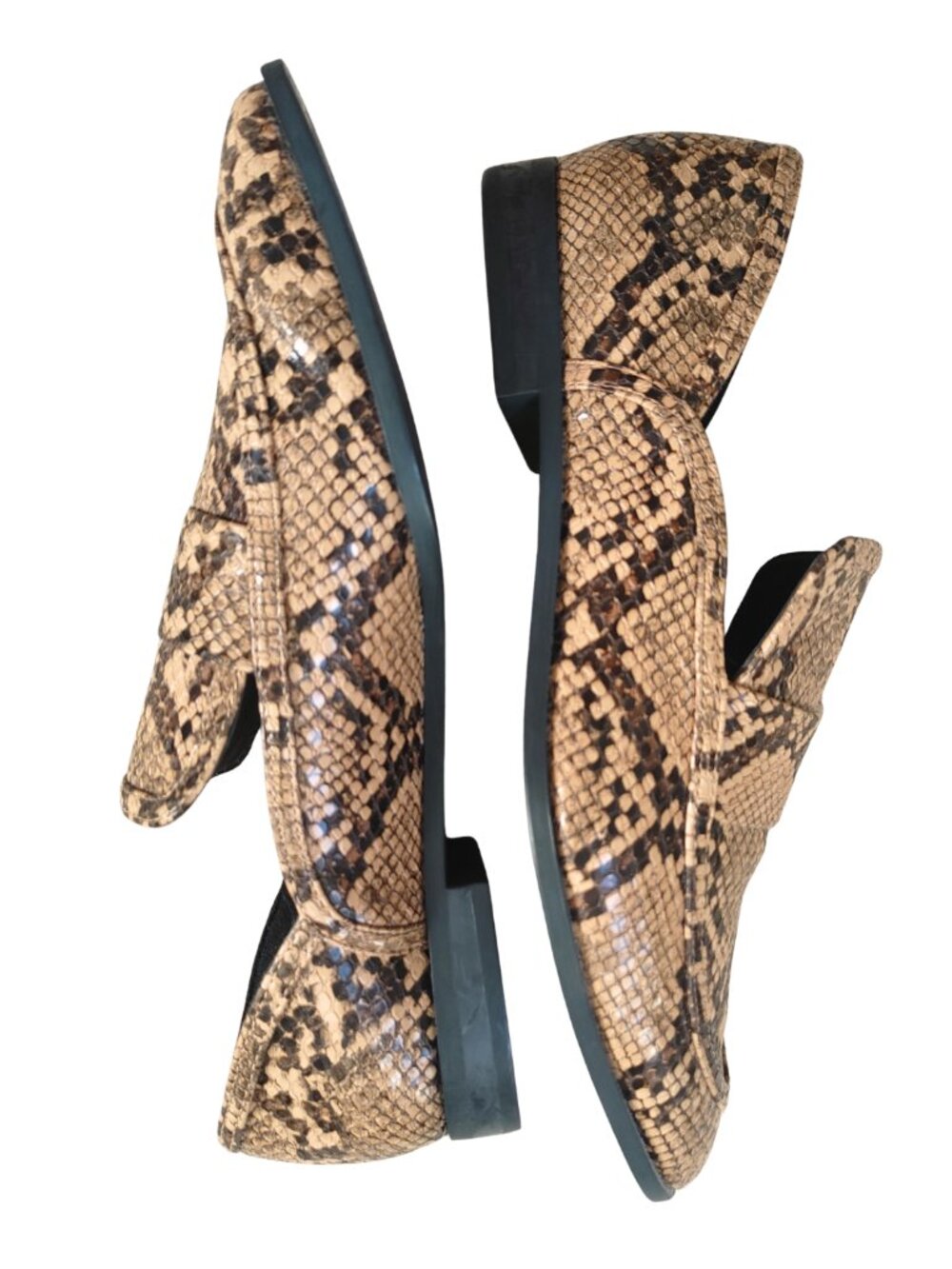 Zara Trafaluc Snakeskin Penny Loafers Tan Brown Animal Print Slip On Flats 37 - Picture 2 of 6